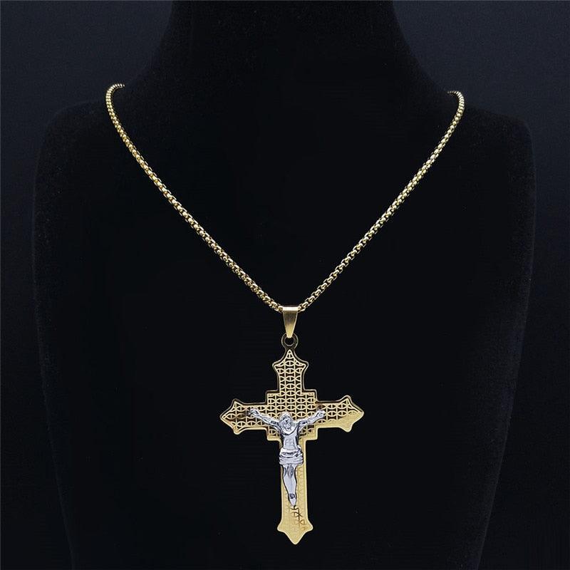 Gold Silver Color Stainless Steel Multilayer Big Long Cross Jesus Pendant Necklace for Women/Men Jewellery  - The Jewellery Supermarket