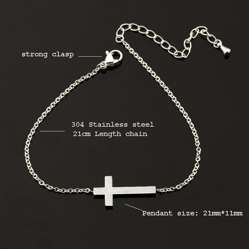 Crucifix Jesus Christian Horizontal Sideways Cross Charm Bracelets for Women - Stainless Steel Religious Jewellery - The Jewellery Supermarket