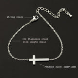 Crucifix Jesus Christian Horizontal Sideways Cross Charm Bracelets for Women - Stainless Steel Religious Jewellery - The Jewellery Supermarket