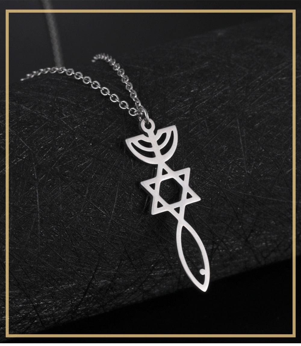 NEW Messianic Pendant Menorah David’s Star with Fish Symbol Carved Jewelry Holy Land - The Jewellery Supermarket