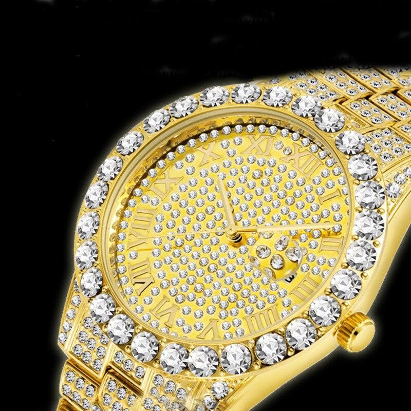 Attractive Full Iced Out Quartz Hip Hop Gold Colour Simulated Diamonds Bracelet + Watches Set for Men - The Jewellery Supermarket