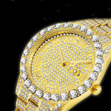 Attractive Full Iced Out Quartz Hip Hop Gold Colour Simulated Diamonds Bracelet + Watches Set for Men - The Jewellery Supermarket