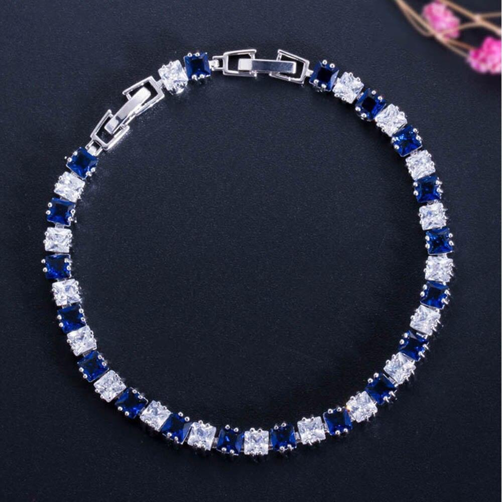 Fashion Tennis Style White Gold Color AAA+ Cubic Zirconia Simulated Diamonds With Red Blue Black Green Bracelets - The Jewellery Supermarket