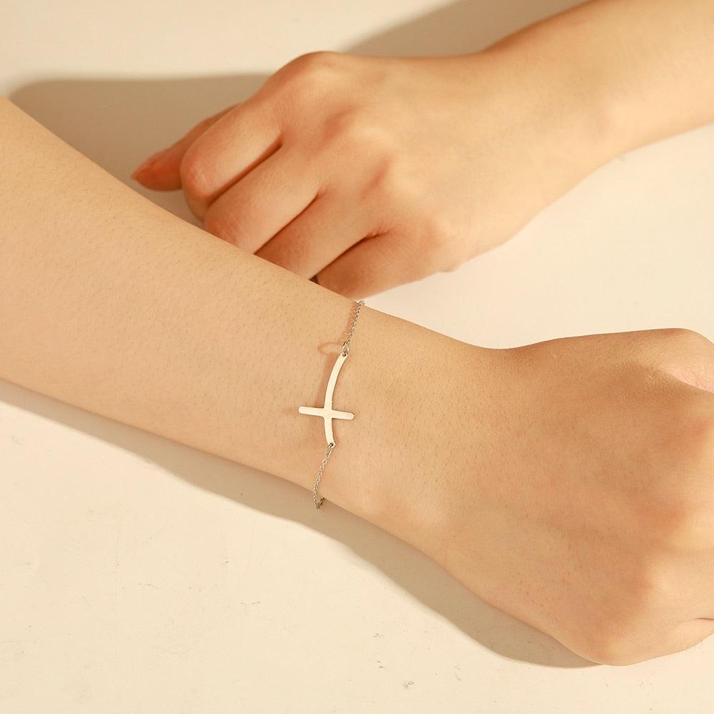 Best Seller - Christian Simple Chain Stainless Steel Cross Charm Bracelets Bangles - Religious Jewellery - The Jewellery Supermarket