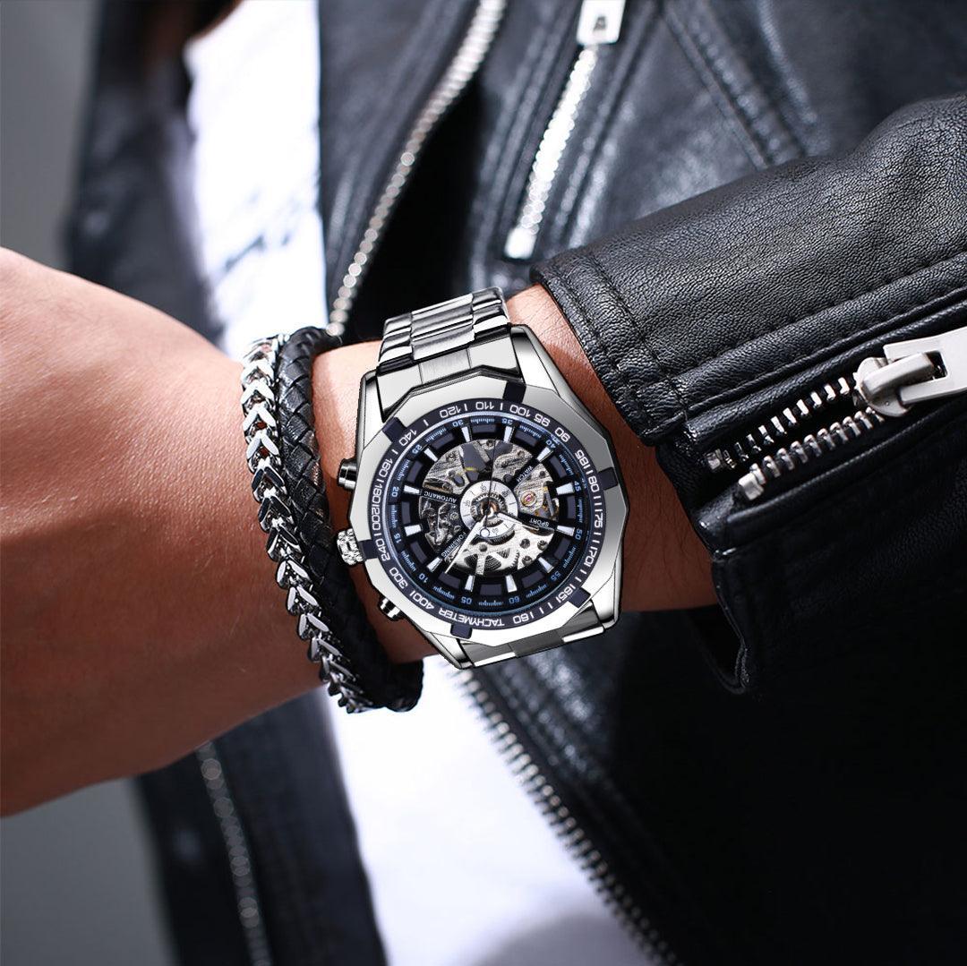 NEW - Luxury Mens Stainless Steel Skeleton Mechanical Waterproof Watch - The Jewellery Supermarket