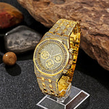 NEW Luxury Top Brand  2pcs Gold Colour Cuban Chain Male Bling Iced Out Wristwatch Bracelet for Men - The Jewellery Supermarket