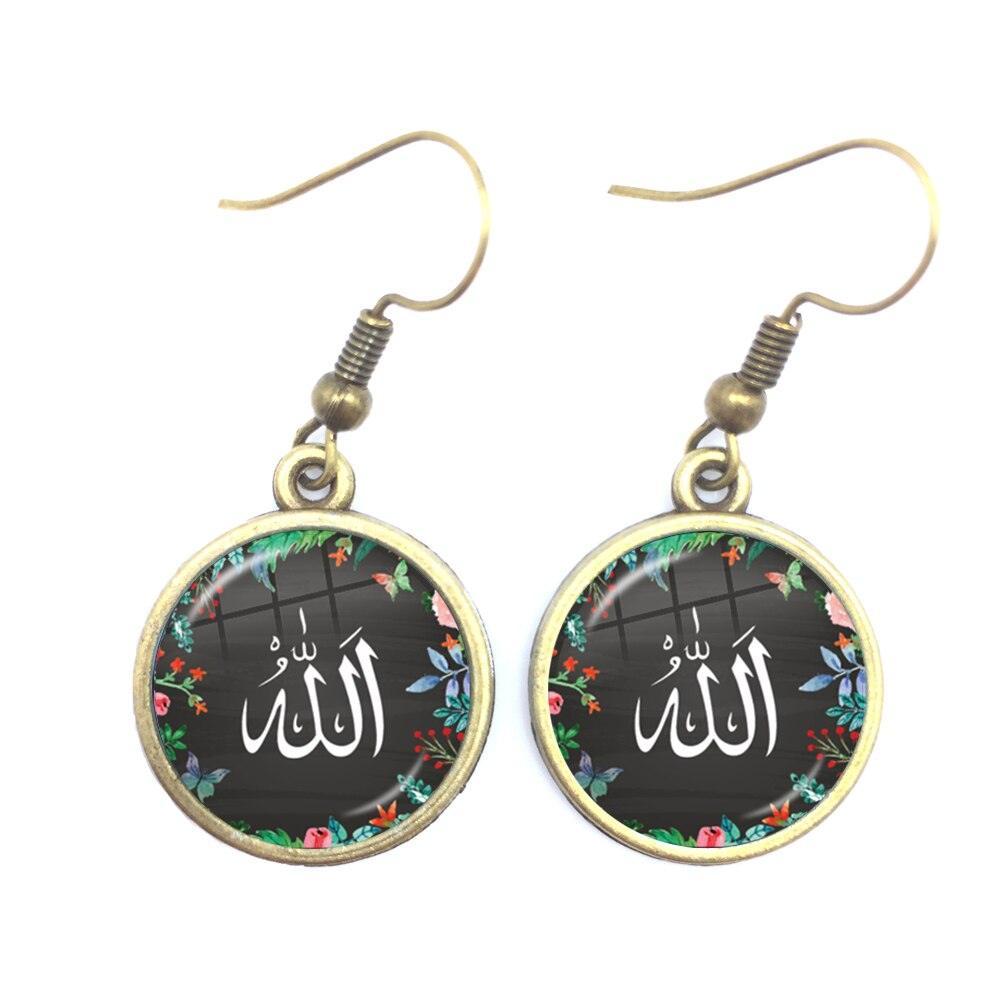 NEW Charming Muslim Islamic16mm Glass Cabochon Drop Earrings For Women - The Jewellery Supermarket