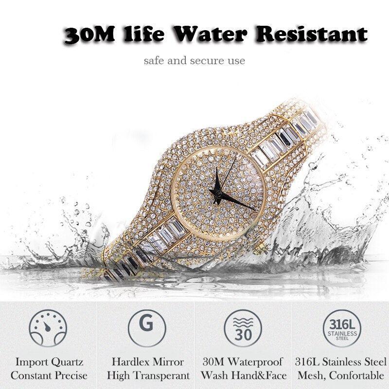 Terrific Top Brand Womens Bling Fashion Simulated Diamonds Luxury Ladies Metal Watch - Ideal Gifts - The Jewellery Supermarket