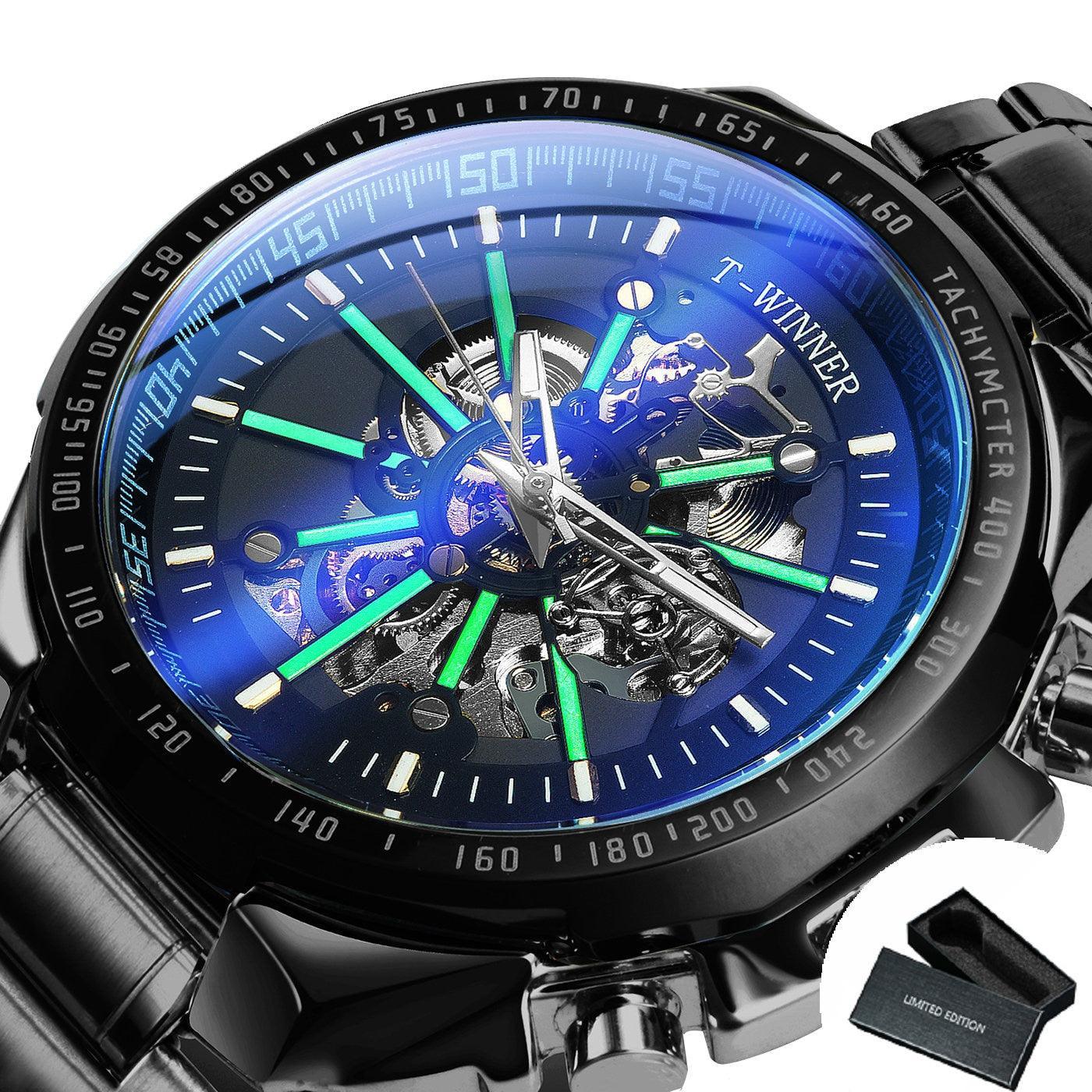 NEW - Luxury Men Gold Skeleton Luminous Military Automatic Mechanical Waterproof Watch - The Jewellery Supermarket
