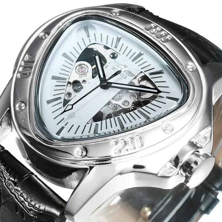 NEW - Men Golden Triangle Skeleton Mechanical Automatic Sport Watch - The Jewellery Supermarket