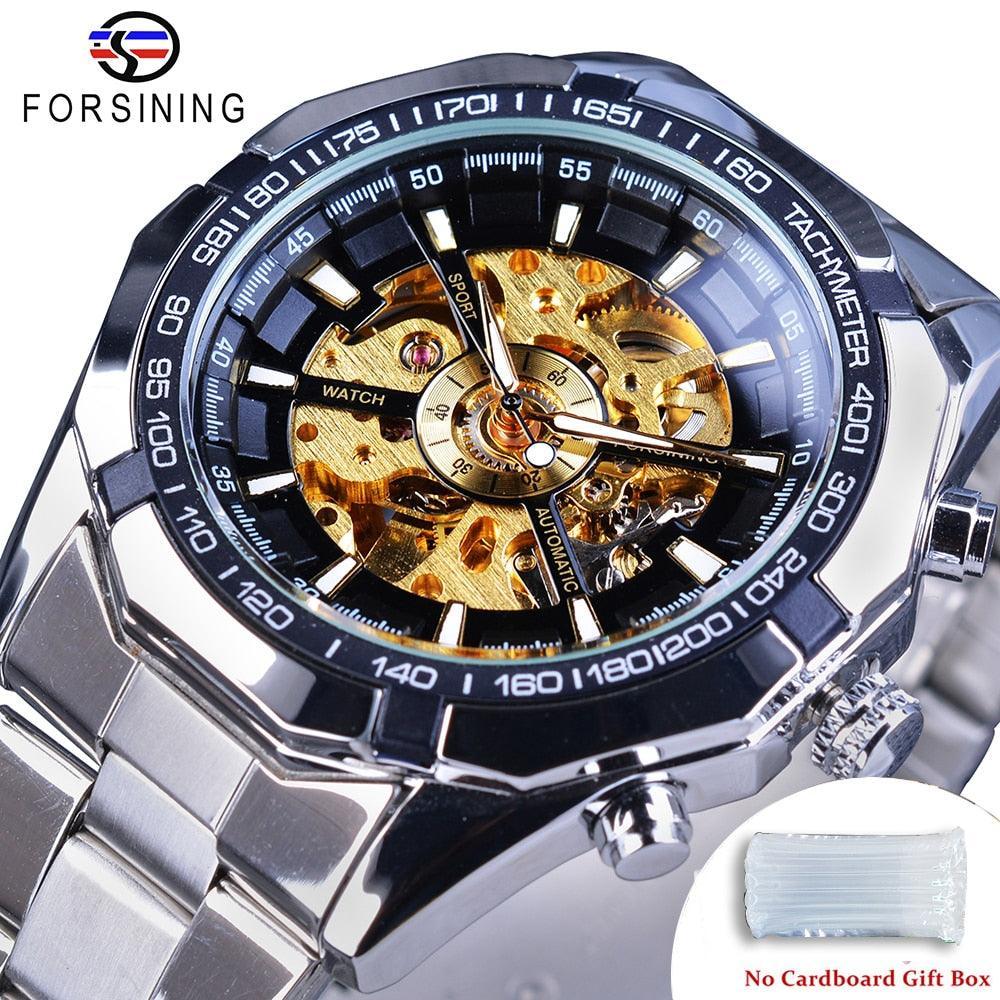 NEW - Luxury Mens Stainless Steel Skeleton Mechanical Waterproof Watch - The Jewellery Supermarket