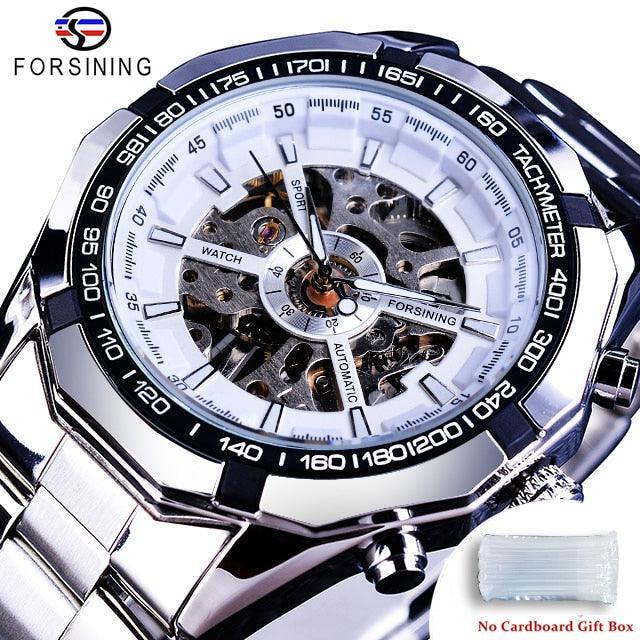 NEW - Luxury Mens Stainless Steel Skeleton Mechanical Waterproof Watch - The Jewellery Supermarket