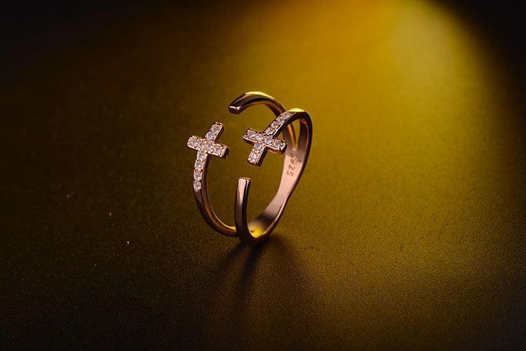 Charming Trendy Cross  Silver 925 Religious Adjustable Rings For Women - Christian Jewellery - The Jewellery Supermarket