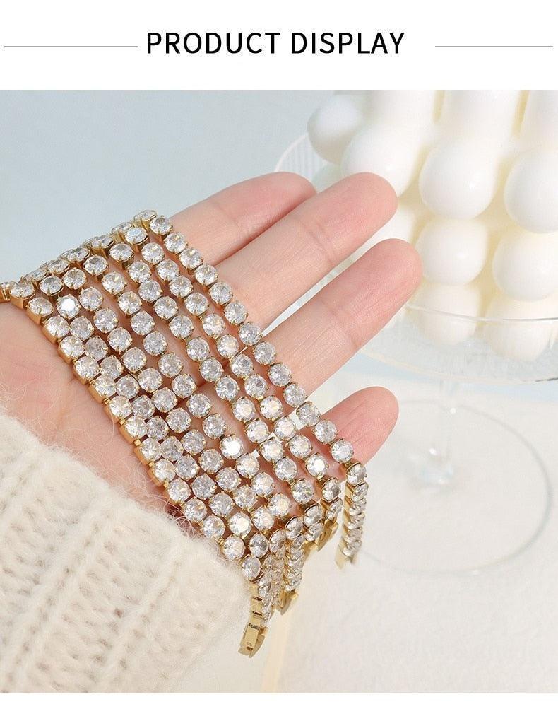 EXQUISITE Gold Plated Titanium Steel AAA+ Cubic Zirconia Simulated Diamonds Tennis Chain Bracelet for Women - The Jewellery Supermarket