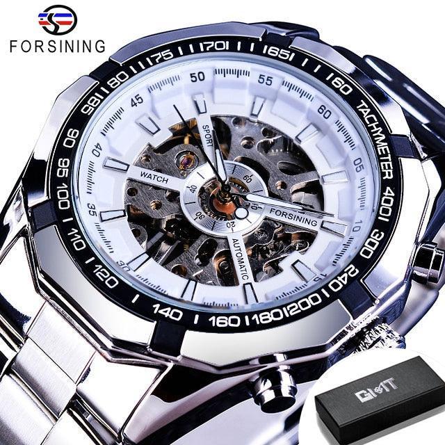 NEW - Luxury Mens Stainless Steel Skeleton Mechanical Waterproof Watch - The Jewellery Supermarket