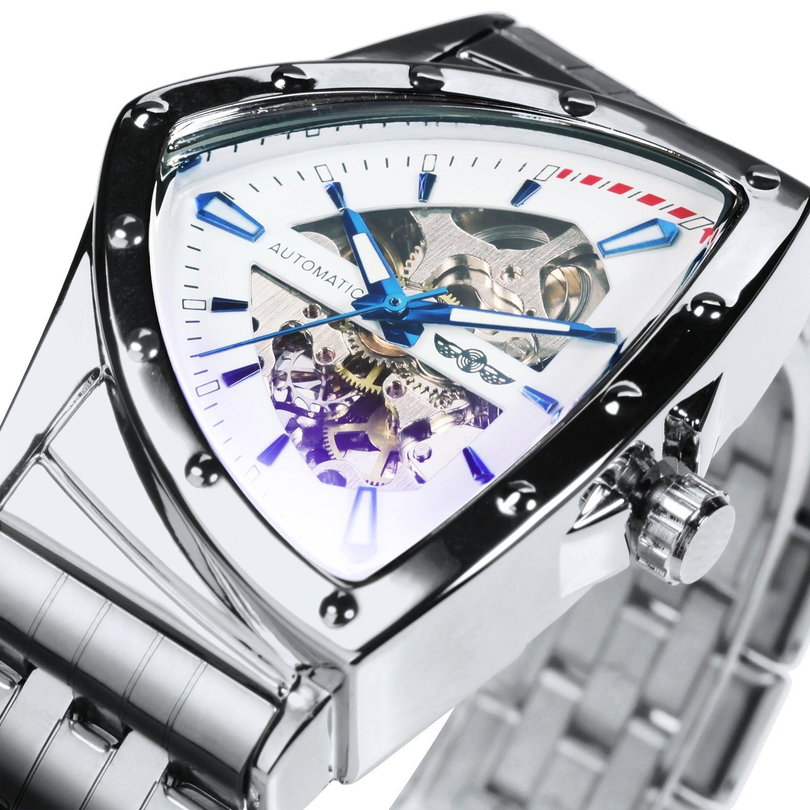 NEW - Luxury Men Gold Black Triangle Skeleton Automatic Mechanical Wristwatch Irregular Watch - The Jewellery Supermarket