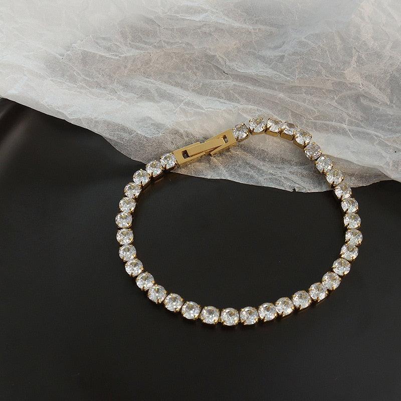 EXQUISITE Gold Plated Titanium Steel AAA+ Cubic Zirconia Simulated Diamonds Tennis Chain Bracelet for Women - The Jewellery Supermarket