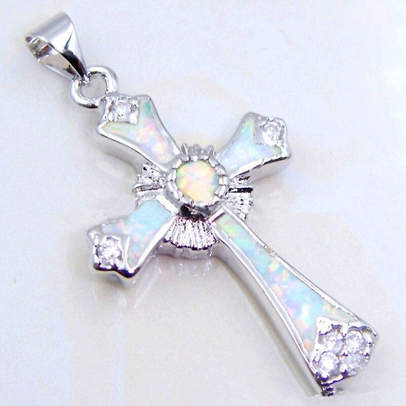 Fashion Necklace Charm White/Green/Blue Imitation Fire Opal Cross Unisex Pendants Necklaces - 
 Religious Jewellery - The Jewellery Supermarket