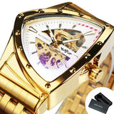 NEW - Luxury Men Gold Black Triangle Skeleton Automatic Mechanical Wristwatch Irregular Watch - The Jewellery Supermarket