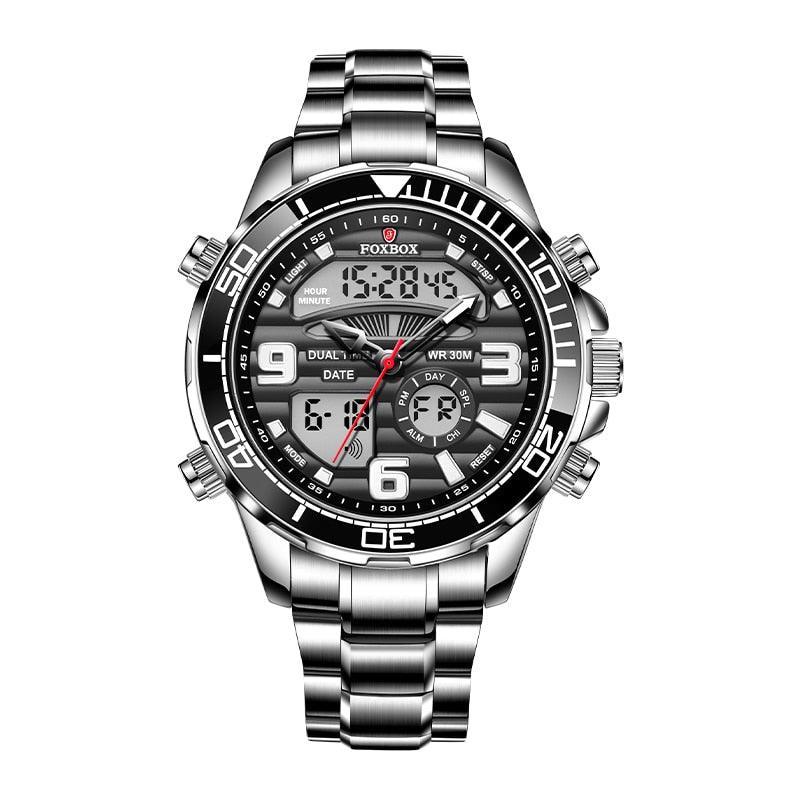 NEW MENS WATCHES - Dual Display Stainless Steel Sport Waterproof Sports Watch - The Jewellery Supermarket