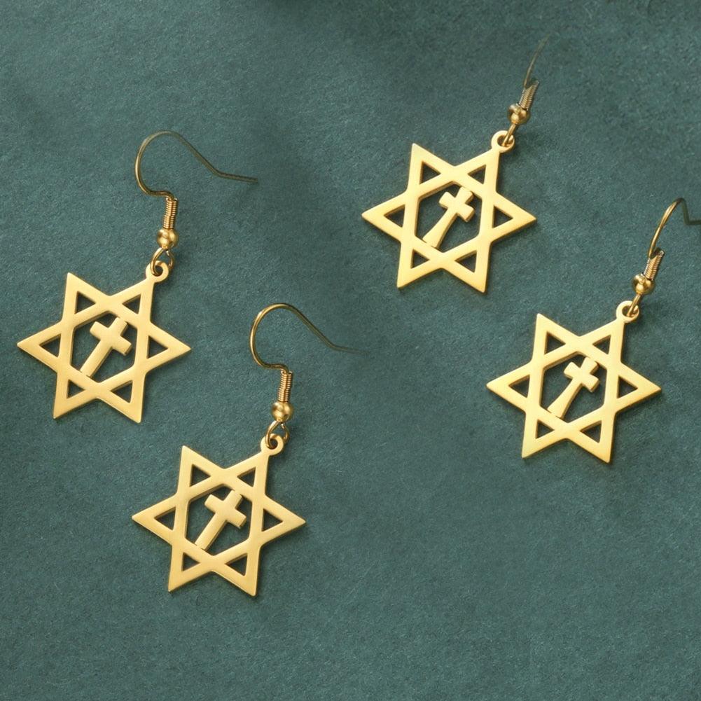 NEW Star of David Vintage Style Triple Spiral Drop Religious Earrings - The Jewellery Supermarket