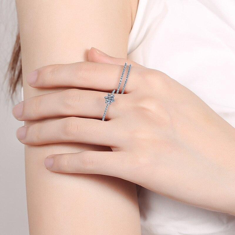 Attractive 2pcs Solid 0.5ct VVS1 14K WGP High Quality Moissanite Diamonds Rings Set - Luxury Jewellery - The Jewellery Supermarket