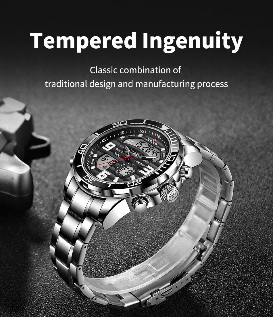 NEW MENS WATCHES - Dual Display Stainless Steel Sport Waterproof Sports Watch - The Jewellery Supermarket