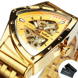 NEW - Luxury Men Gold Black Triangle Skeleton Automatic Mechanical Wristwatch Irregular Watch - The Jewellery Supermarket
