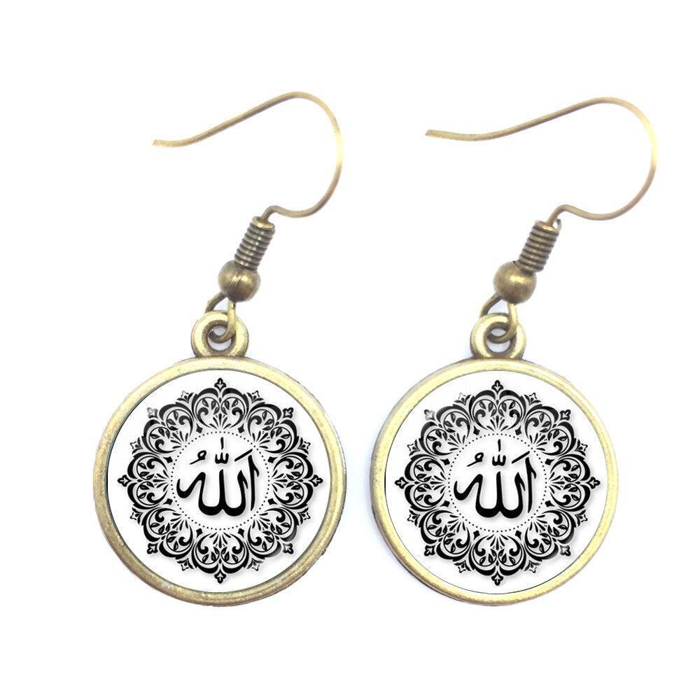 NEW Charming Muslim Islamic16mm Glass Cabochon Drop Earrings For Women - The Jewellery Supermarket