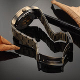 NEW - Mens Gold Mechanical Skeleton Steampunk Genuine Leather Watch - The Jewellery Supermarket