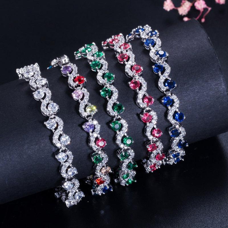 5 Colors Options Fashion Ladies Silver Plated AAA+ Cubic Zirconia Simulated Diamonds Royal Blue Tennis Bracelets - The Jewellery Supermarket