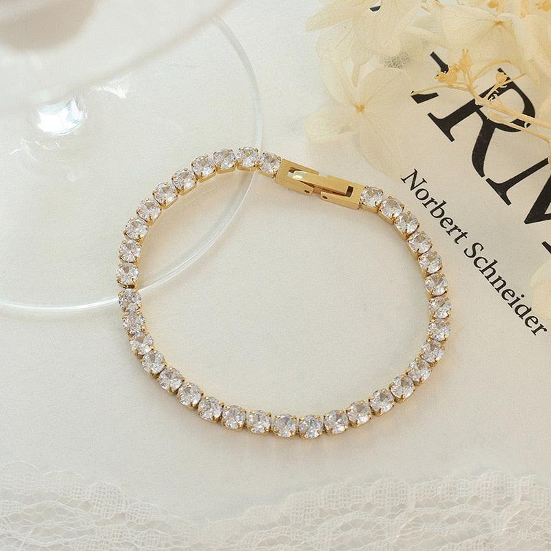 EXQUISITE Gold Plated Titanium Steel AAA+ Cubic Zirconia Simulated Diamonds Tennis Chain Bracelet for Women - The Jewellery Supermarket
