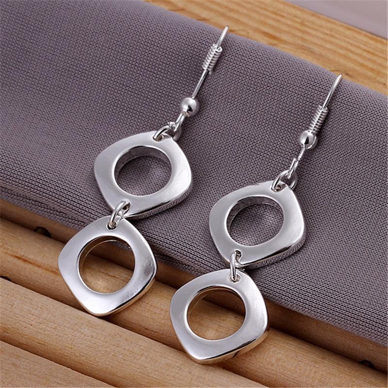 NEW ARRIVAL - Silver Round Square Necklace Earring Set For Woman - Fashion Charming Jewellery - The Jewellery Supermarket