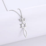 NEW Messianic Pendant Menorah David’s Star with Fish Symbol Carved Jewelry Holy Land - The Jewellery Supermarket