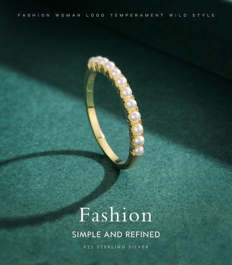 Women 925 Silver Gold Plated Round Elegant Small Pearl Rings - The Jewellery Supermarket