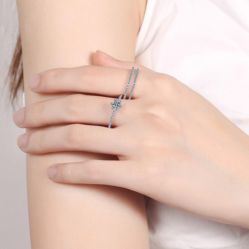 Attractive 2pcs Solid 0.5ct VVS1 14K WGP High Quality Moissanite Diamonds Rings Set - Luxury Jewellery - The Jewellery Supermarket