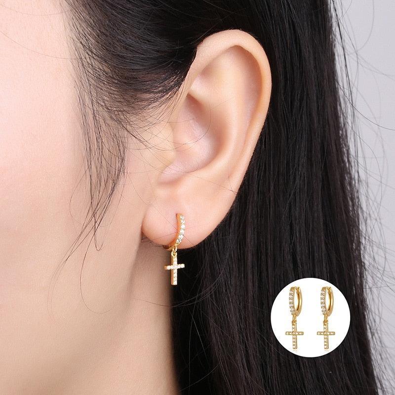 Silver Color Christian Cross Zircon Crystals Personality Pendant Pendant Earrings Women's Jewellery Gifts - The Jewellery Supermarket