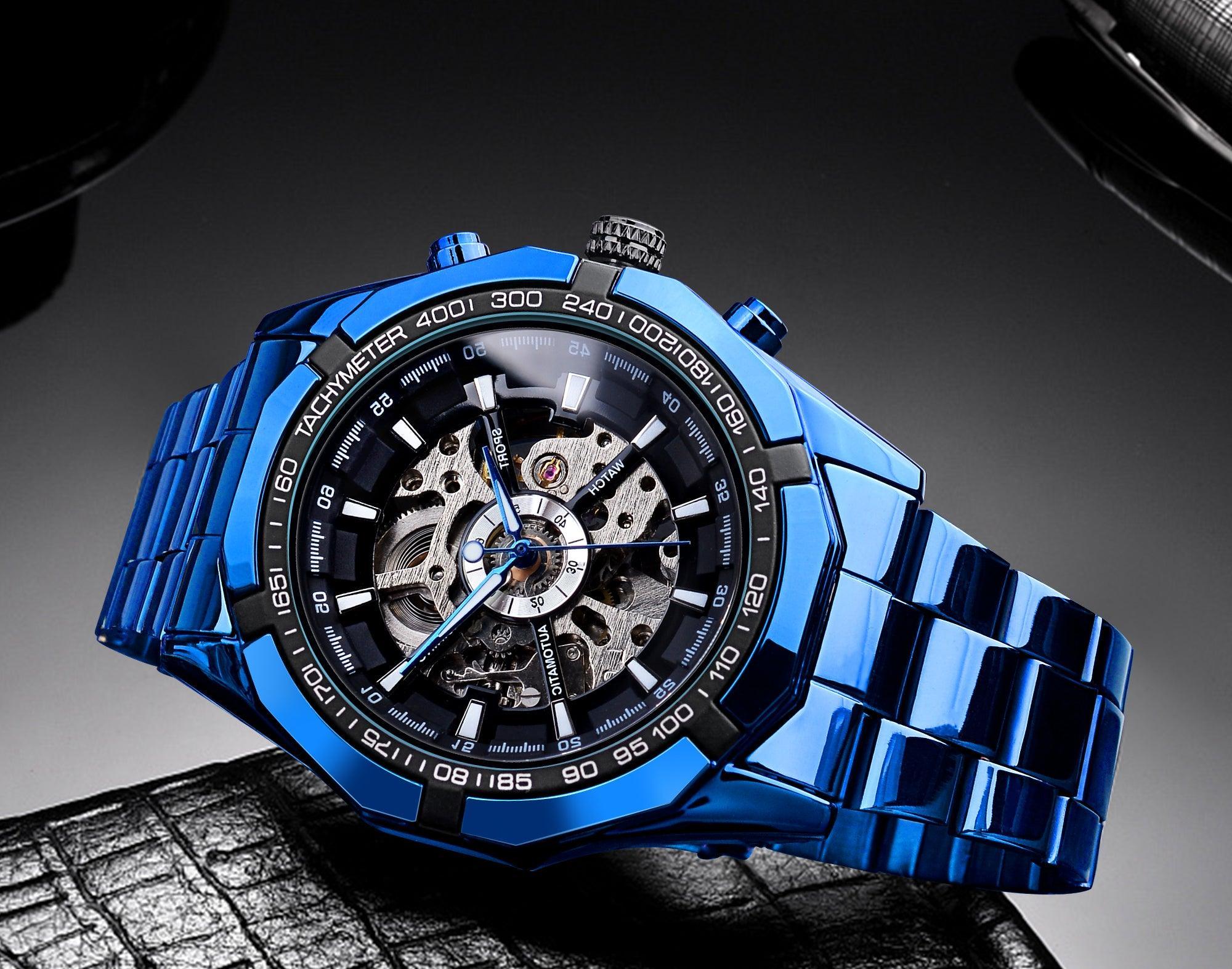 NEW - Luxury Mens Stainless Steel Skeleton Mechanical Waterproof Watch - The Jewellery Supermarket