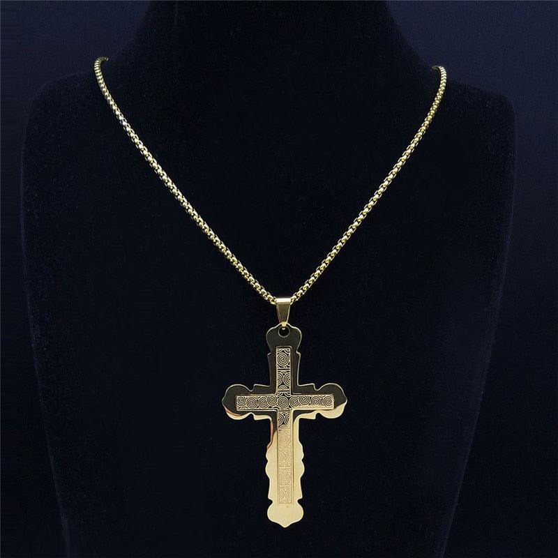 Gold Silver Color Stainless Steel Multilayer Big Long Cross Jesus Pendant Necklace for Women/Men Jewellery  - The Jewellery Supermarket