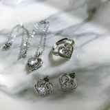 NEW Promise Ring Stud Earring Necklace Sterling Silver - 18KGP AAA Zircon Crystal Fashion Jewellery Set - The Jewellery Supermarket