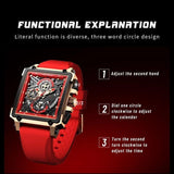 Top Brand Square Digital Sports Quartz Waterproof Stopwatch Luxury Mens Watches - The Jewellery Supermarket