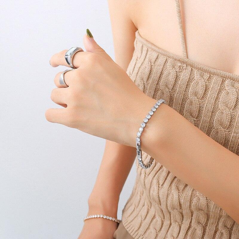 EXQUISITE Gold Plated Titanium Steel AAA+ Cubic Zirconia Simulated Diamonds Tennis Chain Bracelet for Women - The Jewellery Supermarket
