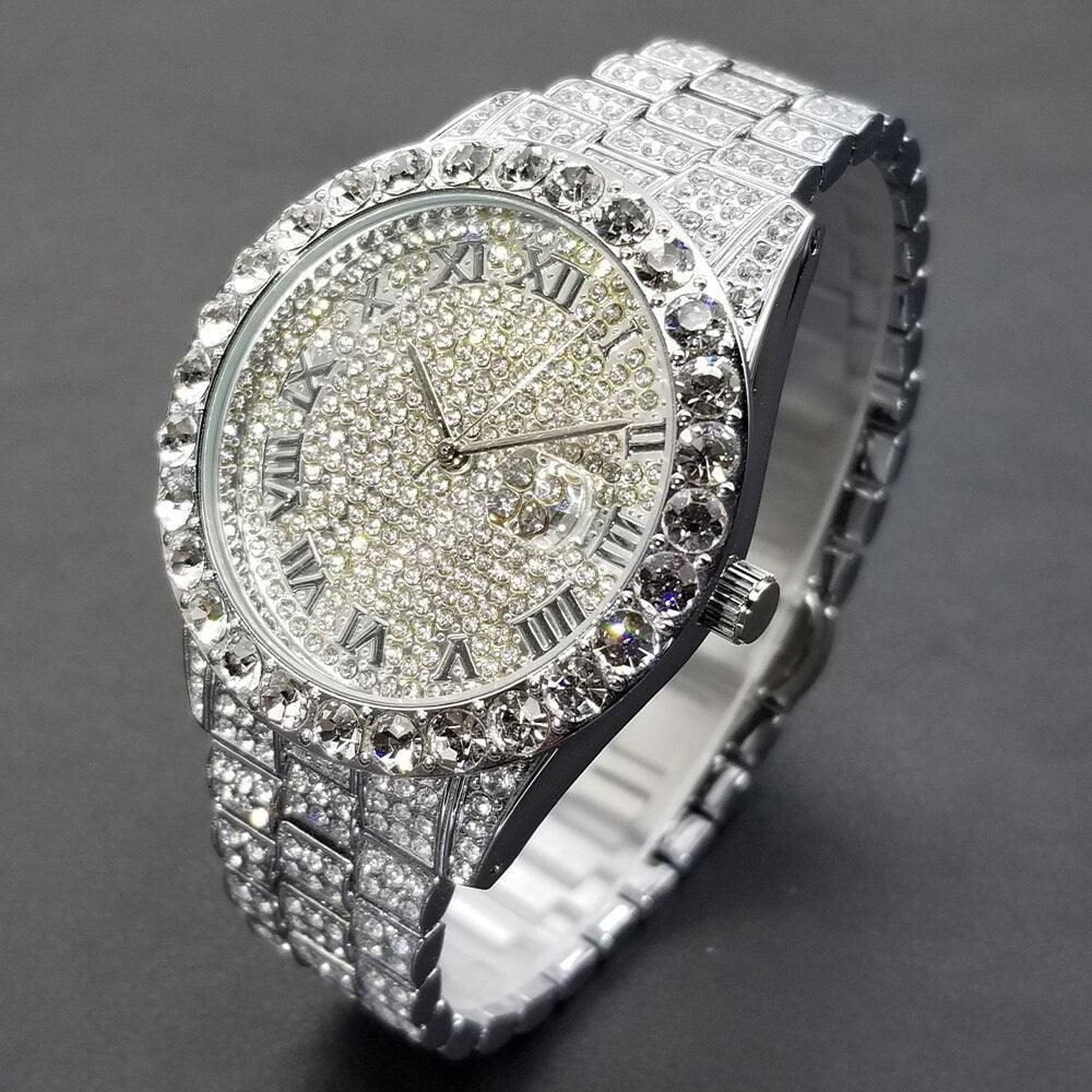 NEW Brand Luxury Roman Ice Out Automatic Date Full Simulated Diamonds Luminous Hip Hop Men Watches - The Jewellery Supermarket