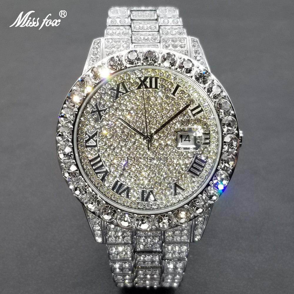 NEW Brand Luxury Roman Ice Out Automatic Date Full Simulated Diamonds Luminous Hip Hop Men Watches - The Jewellery Supermarket