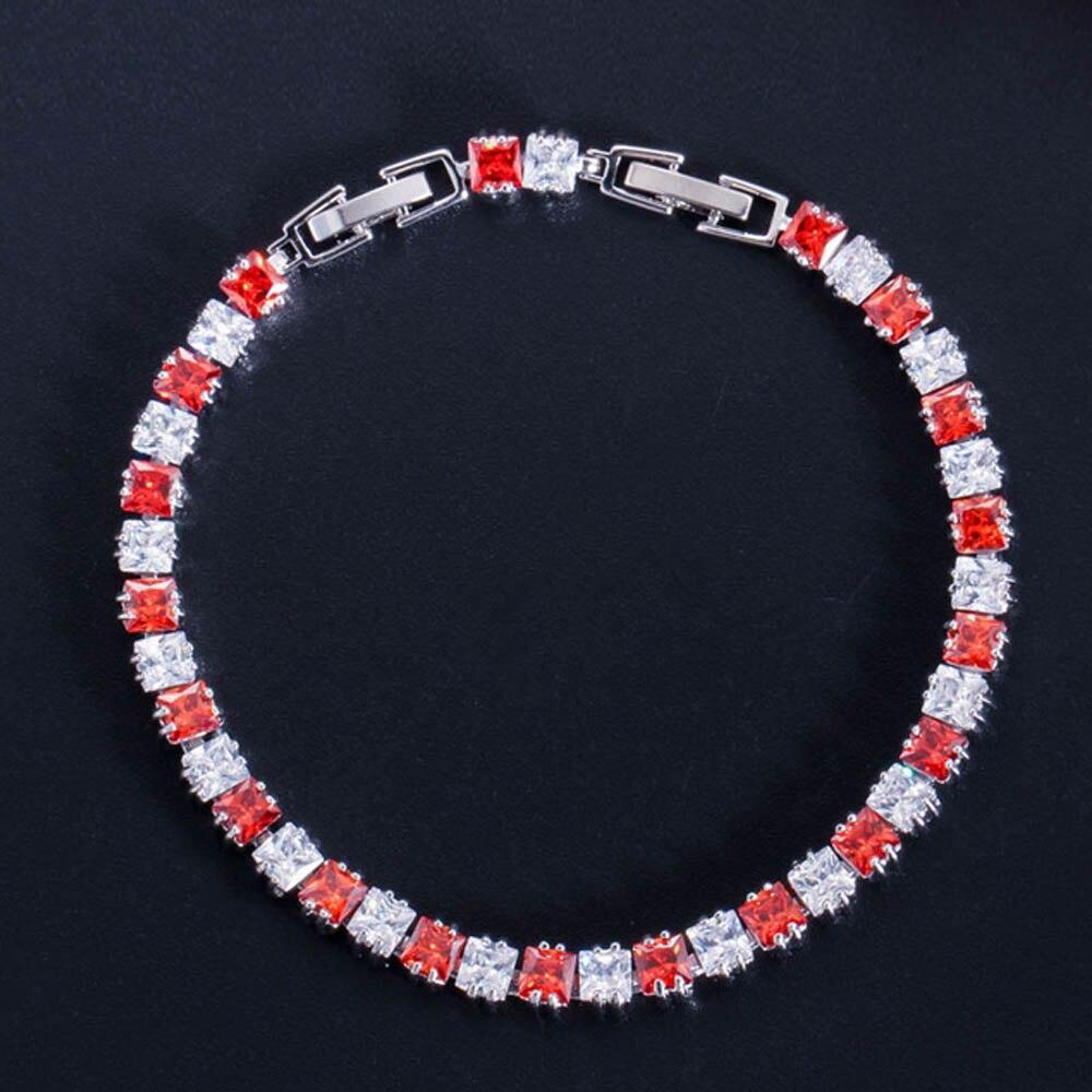 Fashion Tennis Style White Gold Color AAA+ Cubic Zirconia Simulated Diamonds With Red Blue Black Green Bracelets - The Jewellery Supermarket