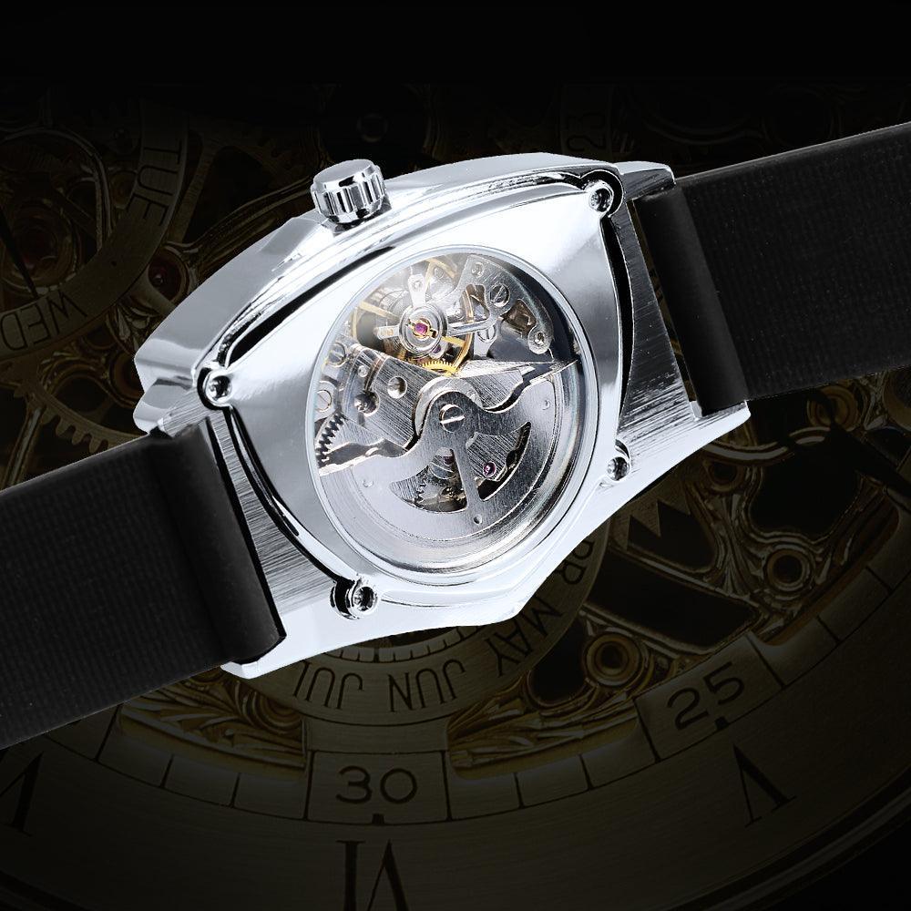 NEW - Luxury Men Gold Black Triangle Skeleton Automatic Mechanical Wristwatch Irregular Watch - The Jewellery Supermarket