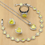 Heart Design Silver Yellow AAA+ Cubic Zirconia Stone Earrings/Pendant/Rings/Bracelet/Necklace Jewellery Set - The Jewellery Supermarket