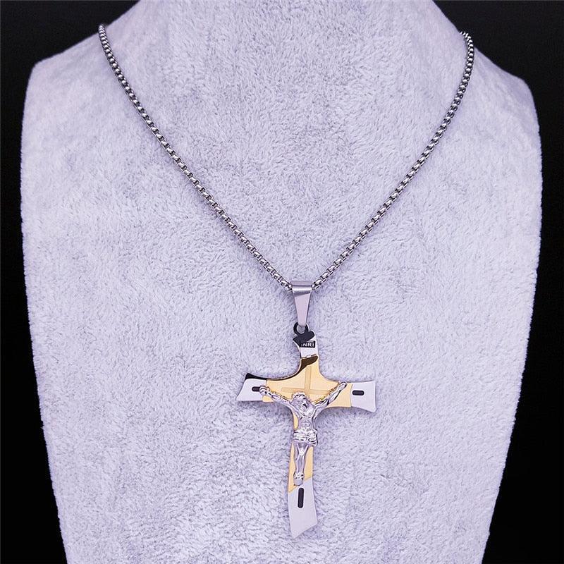 Gold Silver Color Stainless Steel Multilayer Big Long Cross Jesus Pendant Necklace for Women/Men Jewellery  - The Jewellery Supermarket