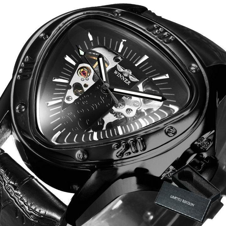 NEW - Men Golden Triangle Skeleton Mechanical Automatic Sport Watch - The Jewellery Supermarket