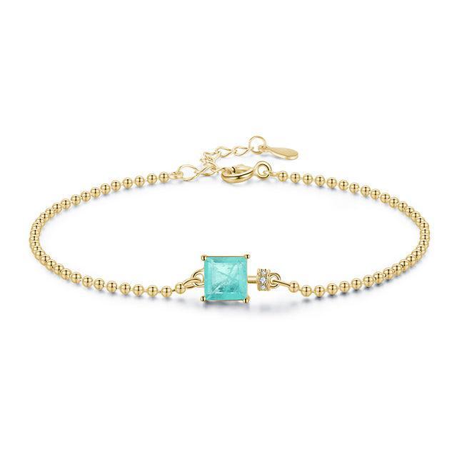 Luxury Women Silver Color Square Sterling Tourmaline Beads Chain Bracelet For Statement Jewelry - The Jewellery Supermarket